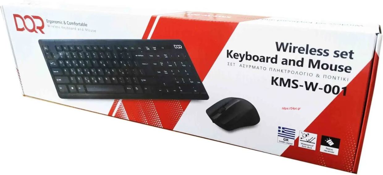 Σετ πληκτρολόγιο με ποντίκι DQR ασύρματο - Αγγλικά και Ελληνικά - Μαύρο - USB - Καινούργιο