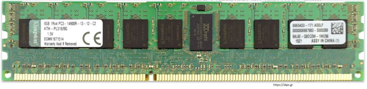 Μνήμη Ram 8GB KINGSTON PC3-14900R DDR3-1866 1Rx4 CL13 ECC RDIMM 1.5V- Refurbished