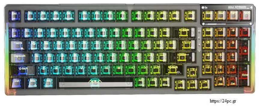 Πληκτρολόγιο Aula F98 MECHANICAL BLACK TRANSPARENT BT/2.4G/ WIRED GR - Καινούργιο